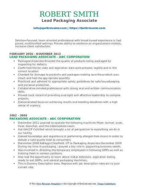 10 Packaging Associate Resume Samples And Templates For 2025