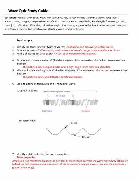 Properties Of Waves Worksheets