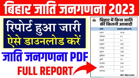 Bihar Jati Janganana List 2023 PDF जर यह स दख बहर जत