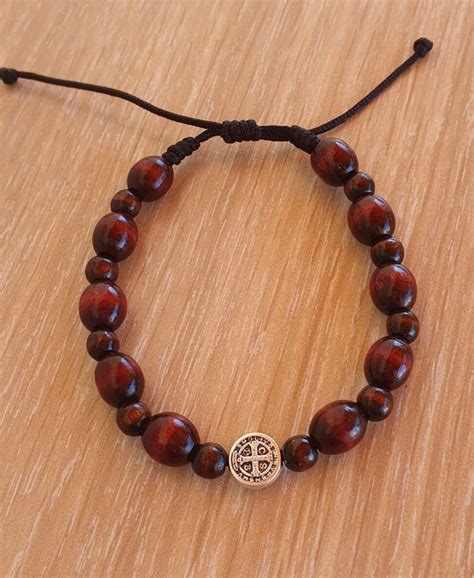 Saint Benedict Bracelet Rosary With Wooden Beads Men Women Catholic