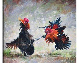 Two Roosters Fighting With Each Other On A Painting