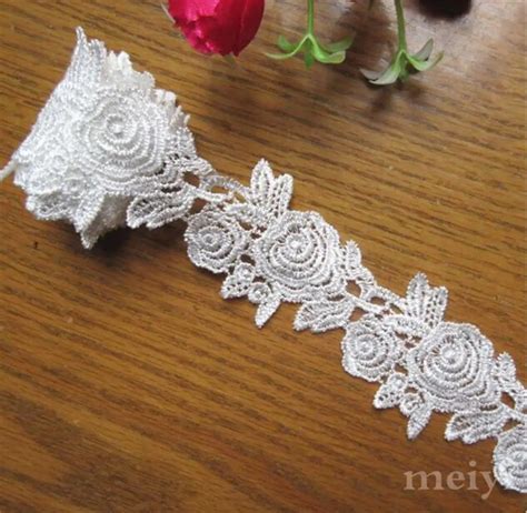 Yard White Polyester Flower Embroidered Lace Trim Ribbon Applique