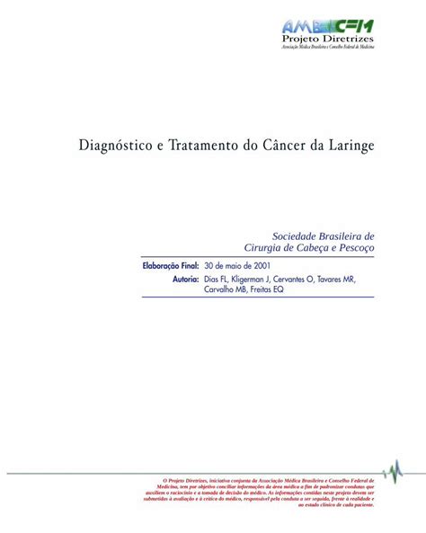 PDF Diagnóstico e Tratamento do Câncer da Laringe PDF