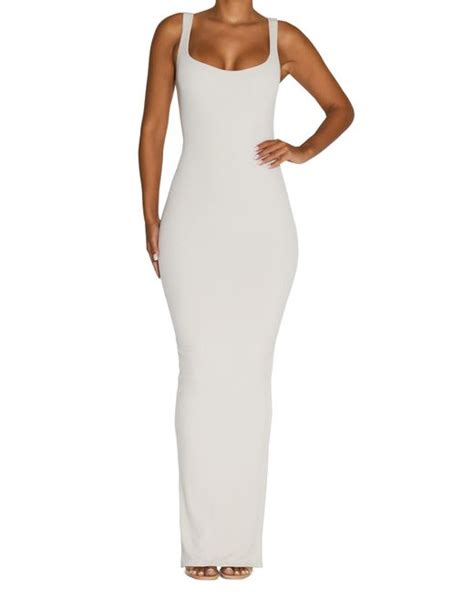 Naked Wardrobe Ribbed Energy Maxi Dress In White Lyst