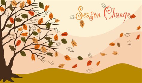 Vector Of Green Yellow Orange Fallen Leave On Brown Tree Autumn Season Flying Leaves Design