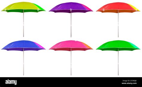 Colorful beach umbrellas isolated on white Stock Photo - Alamy