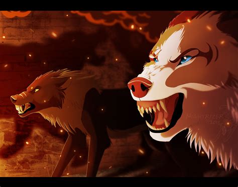 Anime Wolves Fighting