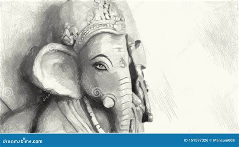 Art Drawing Black and White of Ganesha Statue on Paper Stock Footage ...