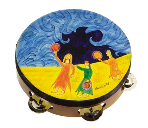 Hand Painted Leather Tambourine Miriam At Red Sea Yair Emanuel