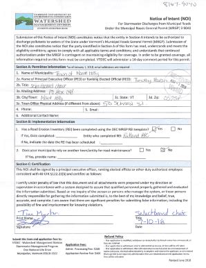 Fillable Online Watershed I Rr R N Notice Of Intent Noi Fax Email