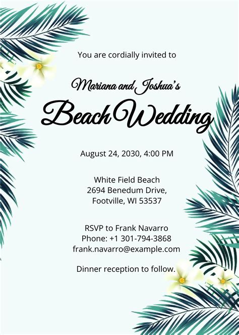 Free Blank Beach Wedding Invitation Template to Edit Online