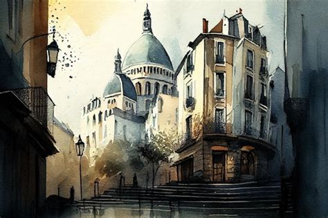 Premium Photo | Watercolor of Paris Street