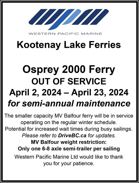 Kootenay Lake Ferries Western Pacific Marine