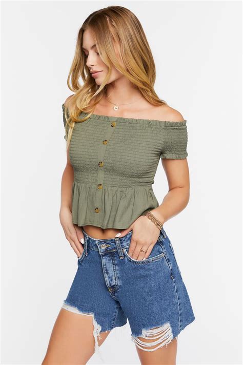 Off The Shoulder Smocked Crop Top