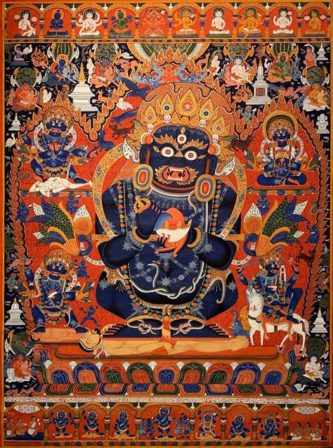 Newari Mahakala Thangka Wrathful Tibetan Buddhist Mahakala Protector