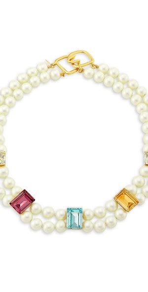 Kenneth Jay Lane Women S Gold Plated Faux Pearl Crystal Glass Necklace