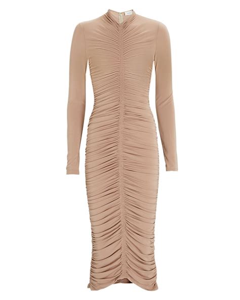 A L C Ansel Ruched Jersey Dress Beige Editorialist