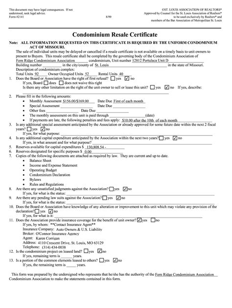 Condominium Resale Certificate 2020 2022 Fill And Sign Printable Template Online Us Legal Forms