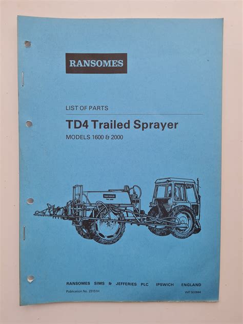 Ransomes 1600 2000 TD4 Trailed Sprayer Parts Catalogue SPS Parts