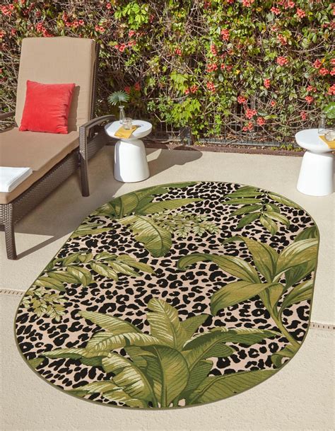 Green 4 X 6 Botanical Indoor Outdoor Oval Rug