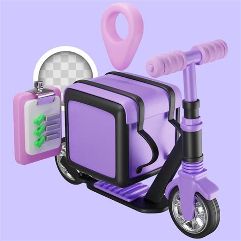 Vespa del monopatín con la ilustración 3d de los iconos de la entrega