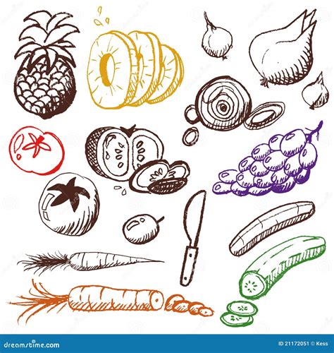 Doodle Set Fruits And Vegetables Stock Vector Illustration Of