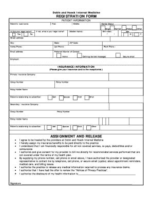 Fillable Online Dobin And Hoeck Internal Medicine Registration Form