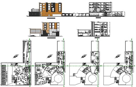 Strip Mall Center Elevation Section And Floor Plan Details Dwg File