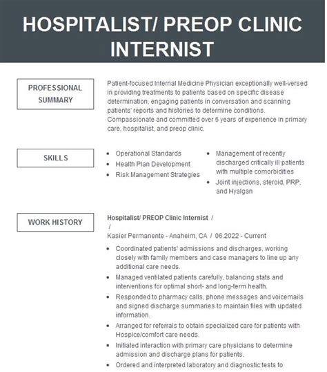 General Internist Resume Example