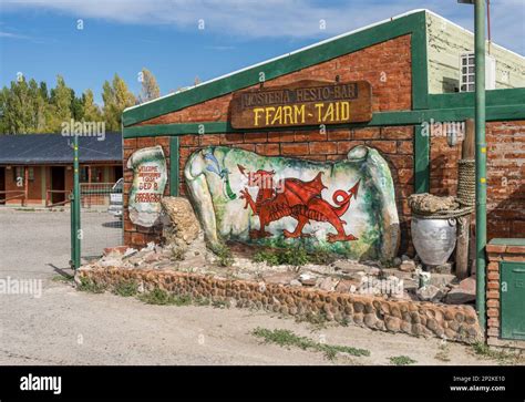 Trelew, Argentina - 2 February 2023: Entrance to welsh style hotel or ...