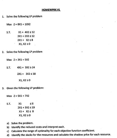 Solved Homewprk 1 1 Solve The Following Lp Problem Max Z