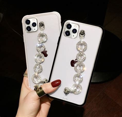 Crystal Diamond Shinny Bling Hand Strap Chain Clear Iphone Soft Tpu Clear Protective Case