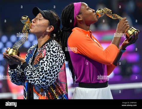 Doha Qatar Th Feb Cori Gauff R And Jessica Pegula Of The