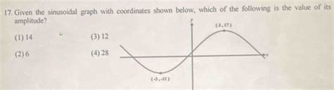 17 Given The Sinusoidal Graph With Coordinates Shown Below Which Of