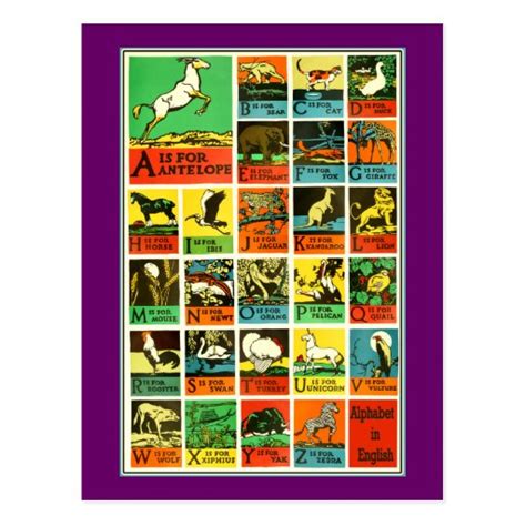 Animal abc alphabet Chart teachers and learners Post Cards