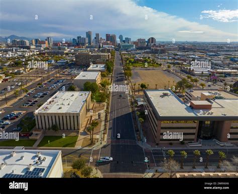 Phoenix Downtown Skyscrapers Skyline Aerial View On Washington Street