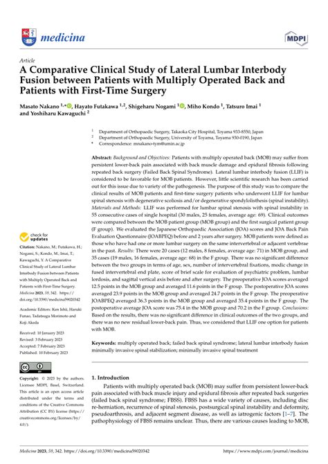 PDF A Comparative Clinical Study Of Lateral Lumbar Interbody Fusion