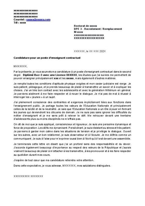 Lettre De Motivation Enseignant Contractuel