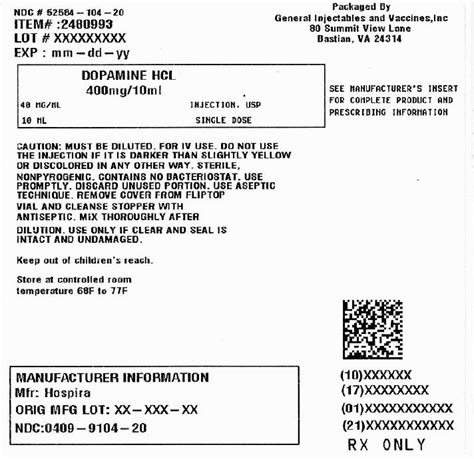 Dopamine Injection Concentrate Package Insert