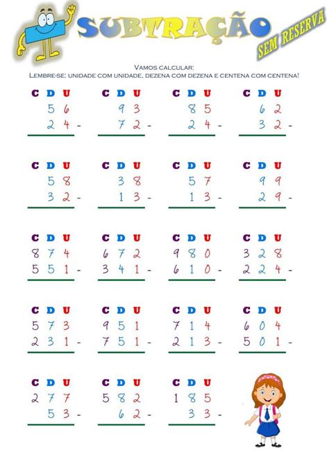 Subtração sem reserva worksheet in 2024 Math timed tests Math time