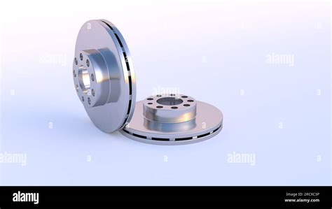 3d Render Two Steel Brake Discs For A Car On A White Background Stock