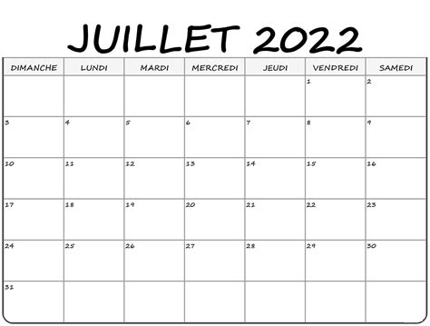 Juillet Calendrier Imprimable Mod Le Pdf