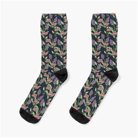 Delicate Spring Flowers On Deep Blue Socks By Timorouseclectc Blue