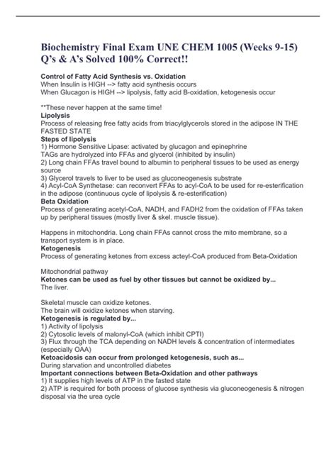 Biochemistry Final Exam Une Chem Weeks Qs As Solved