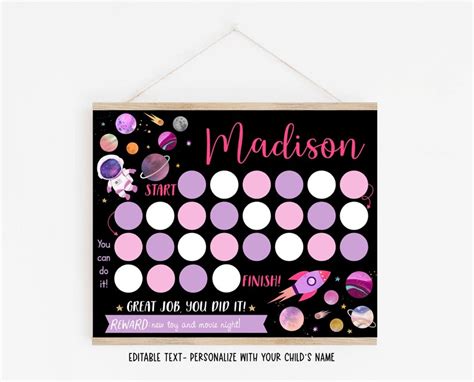 Editable Space Reward Chart Girl Pink Astronaut Galaxy Etsy