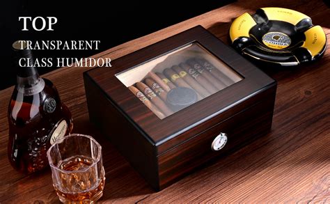 CIGARLOONG Cigar Humidor Large Capacity Desktop Spanish Cedar Cigar Box