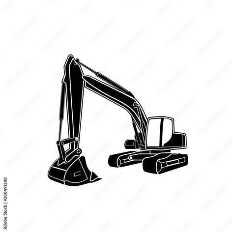 Black and white excavator illustration vector graphics Stock Vector ...