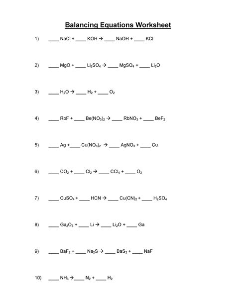 Free Balancing Chemical Equations Worksheet - Equations Worksheets