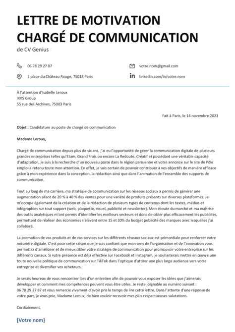 Lettre De Motivation Charg De Communication Exemple