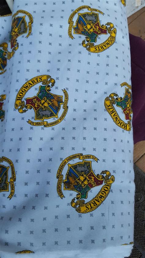 Harry Potter Cotton Fabric By The Yard Hogwarts Crest Gray Etsy